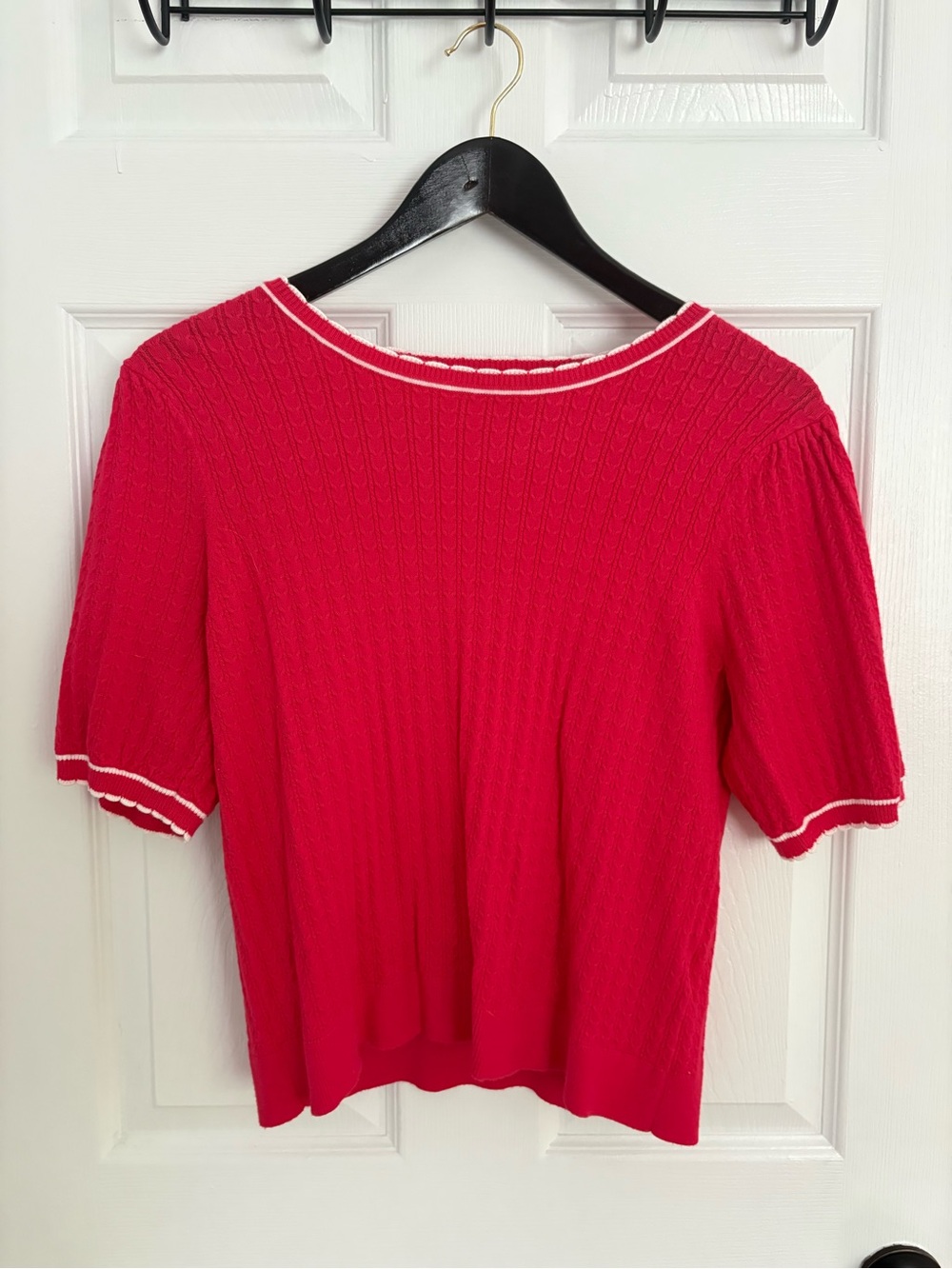 Adrianna Papell Pink Short-Sleeve Knit Top with White Trim